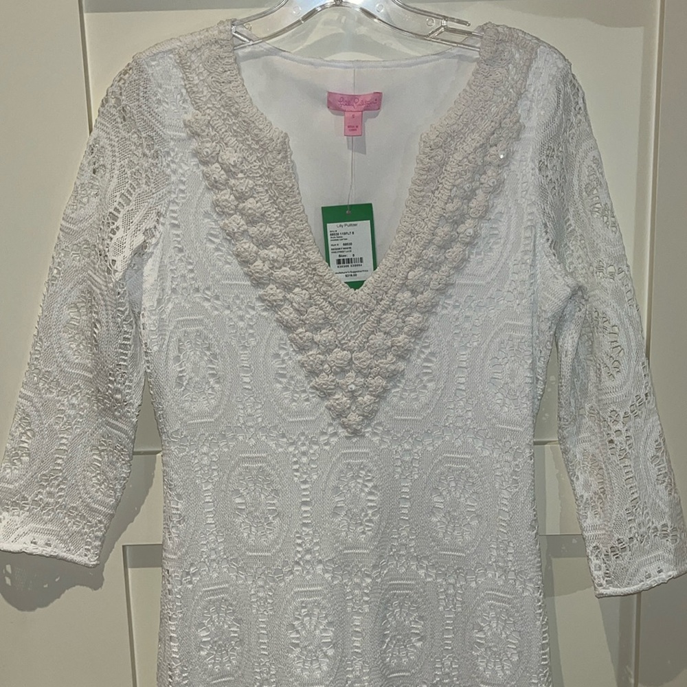 NWT Lilly Pulitzer White Crochet Sharrie Caftan Maxi Dress